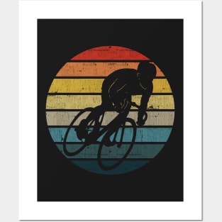 Bicyclist Silhouette On A Distressed Retro Sunset graphic Posters and Art